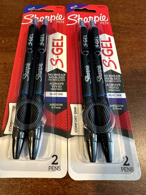 2 PACKS 4 PENS SHARPIE® S.GEL™ COMFORT GRIP MEDIUM 0.7mm BLUE INK