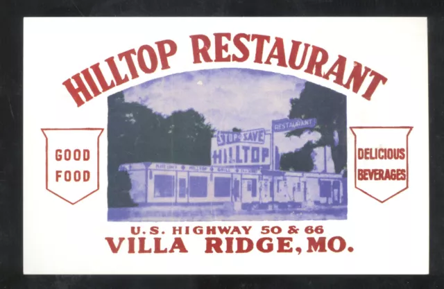 Villa Ridge Missouri Route 66 Hilltop Restaurant Postcard Mo.