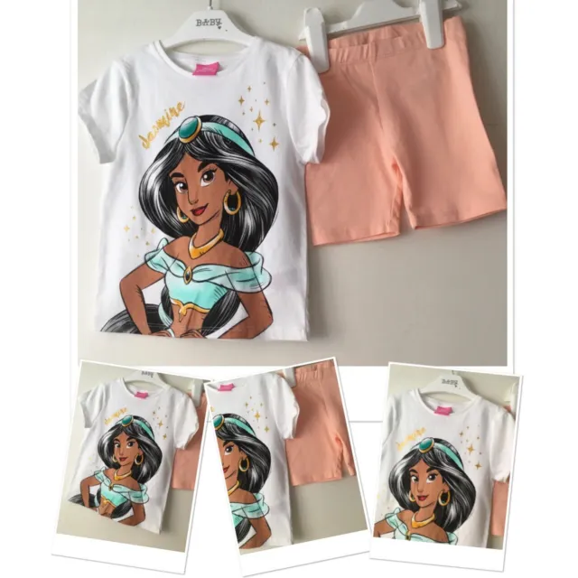 Disney new baby girls jasmine top & prk peach cycling leggings shorts 18-24 mon