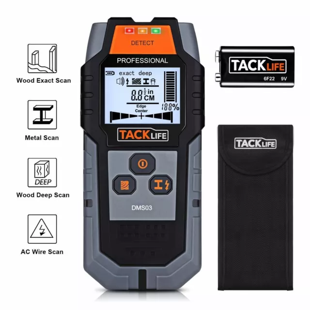 TACKLIFE 3 in 1 Stud Finder Detector for Metal/Wood/Wire Include Pouch+Battery