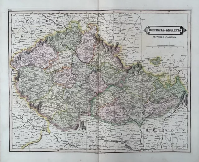 1828 Bohemia & Moravia by Daniel Lizars Large Hand Coloured Antique Map