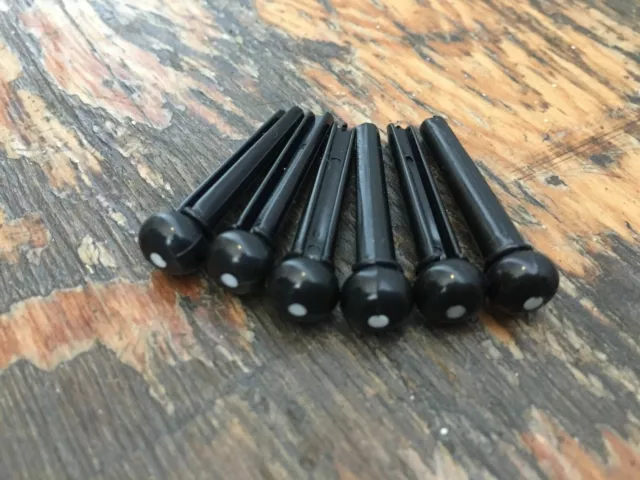 6 x Black Acoustic Guitar Bridge Pins Molded Plastic String End Pegs / Pegs