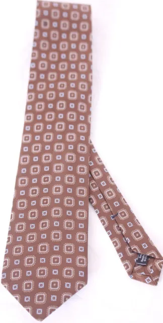 Donald Donahue Hand Sewn Classic Cut Brown Square Pattern Italian Silk Tie