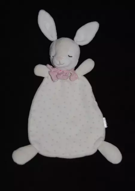 Doudou H&M lapin plat blanc beige dormeur foulard cœur rose TTBE