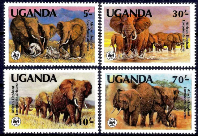 Uganda 1983 WWF African Elephants Wildlife Nature Endangered Animals 4v MNH