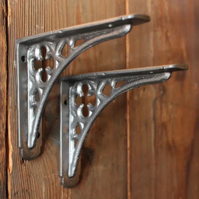 Pair of 5x4" GOTHIC CAST IRON PEWTER ANTIQUE VINTAGE SHELF WALL BRACKETS BR03px2