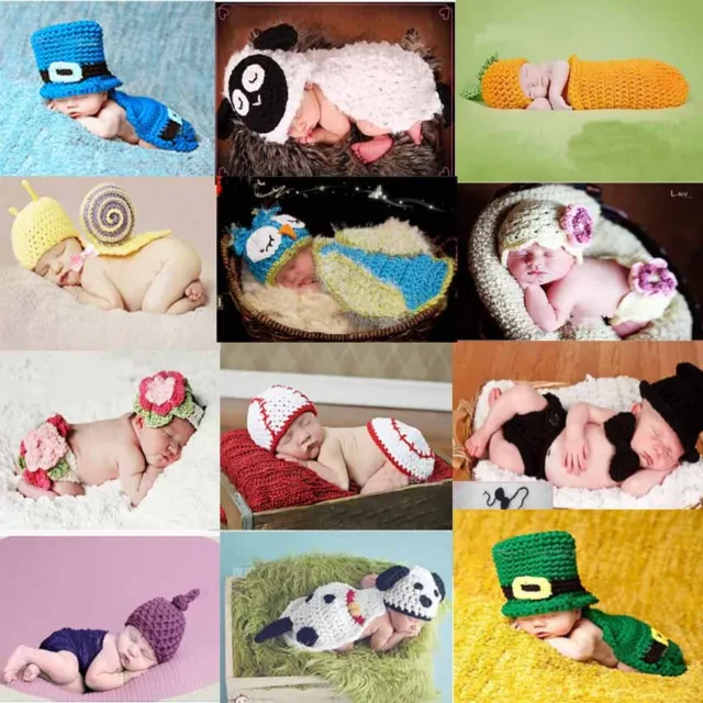 Newborn Baby Crochet Knit Costume Photo Photography Prop Outfit Winnie Hat Pants