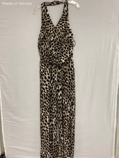 INC International Concepts Brown Black Animal Print Halter Jumpsuit Womens S