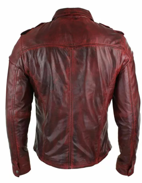 New Mens Shirt Jacket Burgundy Red Real Leather Soft Genuine Waxed Leather Shirt 2