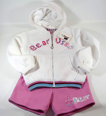 BEAR USA Girl's Pink & White Hooded Jacket & Shorts Set Size Age 6 - 7 Years