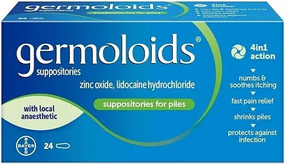 Germoloids Suppositories Piles Haemorrhoids Quad 4-in-1 Action Fast Relief