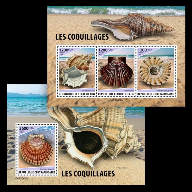 Shells MNH Stamps 2023 Central African M/S + S/S