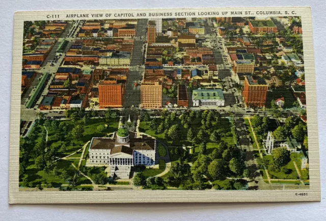 Vintage Postcard ~ Airplane view of South Carolina Capitol ~ Columbia SC