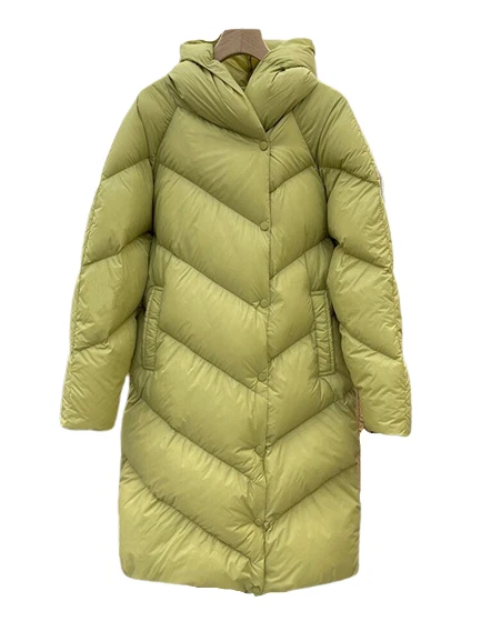 Winter Female Hooded Single Breasted Long Coat Women White Duck Down Outwear