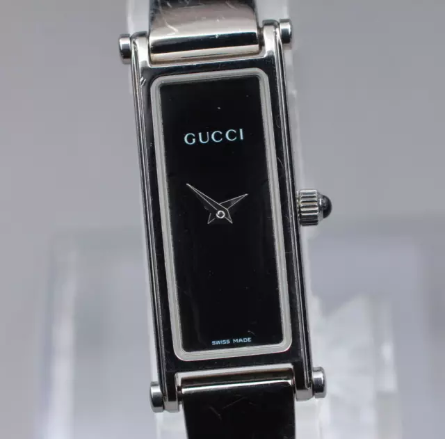 [Near MINT] Vintage GUCCI 1500L Black Dial Silver Quartz Ladies Watch From JAPAN