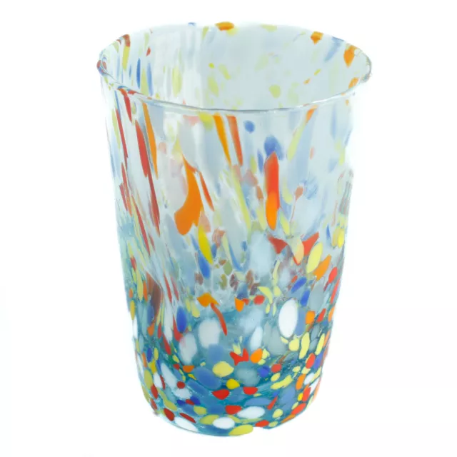 Murano Cristal Bebible Cristal Vaso Azul Claro Amarillo Hecho a Mano Millefiori