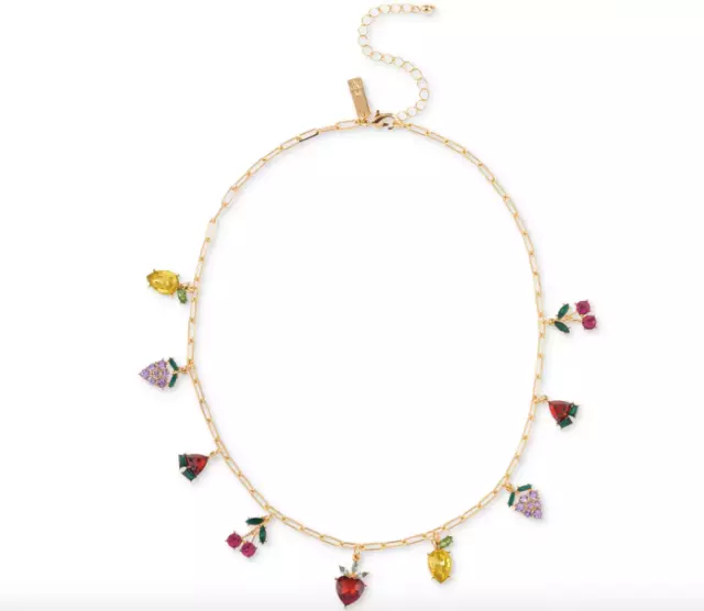 New Inc International Gold-Tone Multi Charm Pave Fruit Shaky Necklace 17" Nwt