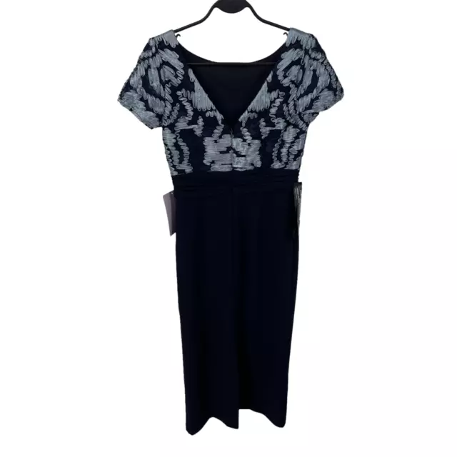 NWT JS Collections Mixed Media Floral Lace Upper Midi Dress Women's 0 Navy Blue 3