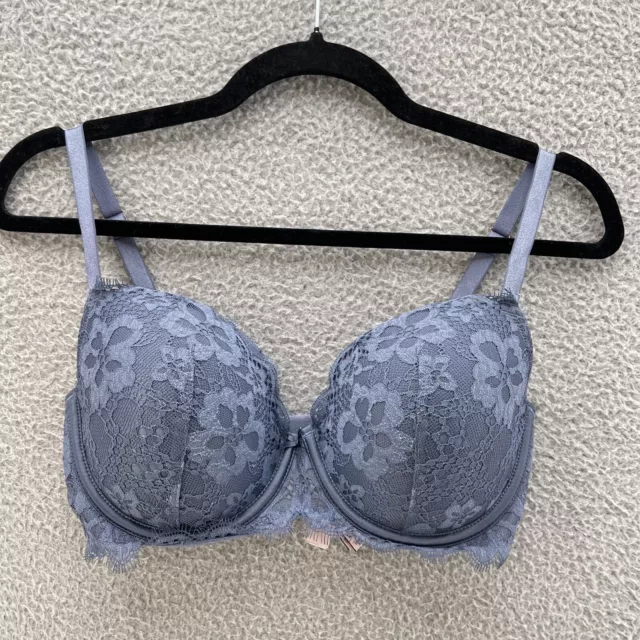 Victorias Secret Dream Angels Bra Women 32DDD Blue Lined Demi Lace Sexy Casual