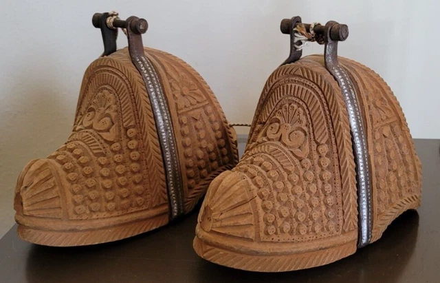 Vintage Hand Carved Ornate Wooden Western Style Saddle Stirrups Decorative Nice