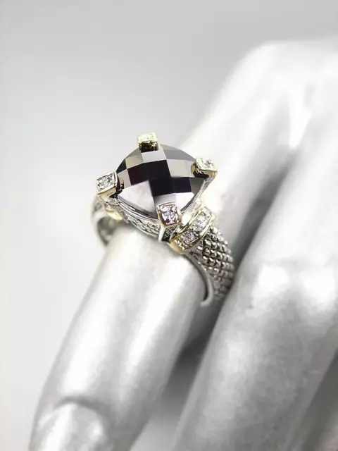 GORGEOUS Designer Style Balinese Silver Cable Gold Black Onyx CZ Crystal Ring