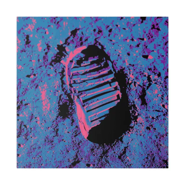 NASA Moon Foot Print Blue Canvas Wall Art - Pop Art