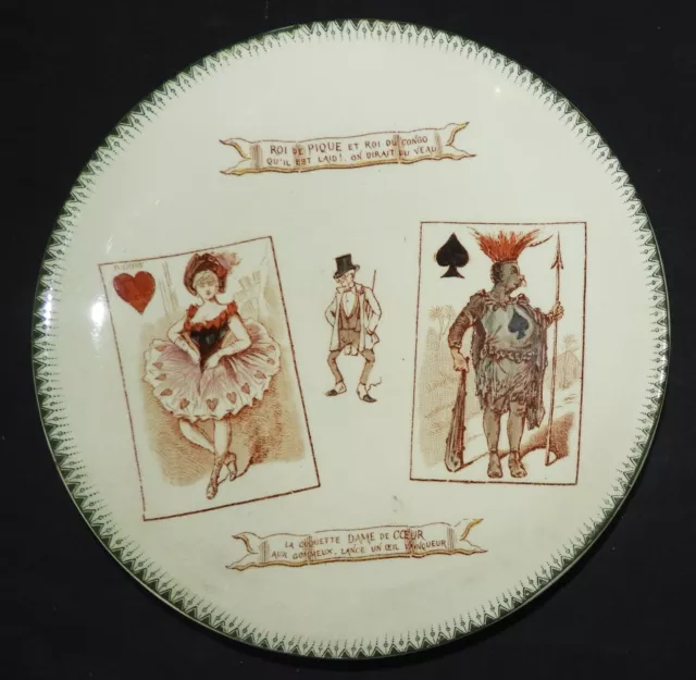 Assiette XIXè CHOISY LE ROI Cartes à jouer (Dame de Coeur et Roi de Pique) -N