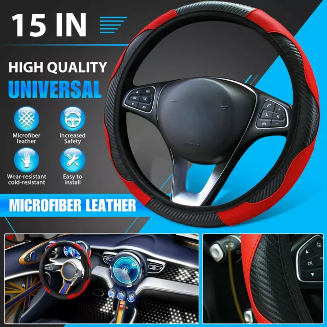 Universal 15" Leather Car Steering Wheel Cover Anti-slip Auto Accessories Black