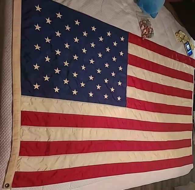Vintage American Flag 4 ft. By 6 Ft. 50 Stars Sawn On Flag Rare Collectible.