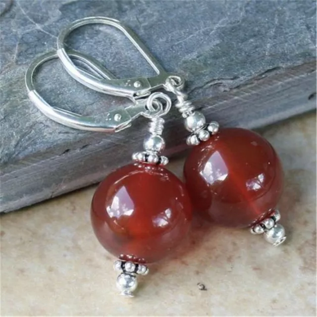 10mm Red Agate Gemstone Earrings Tibet silver Hook Popular Fashion Charming