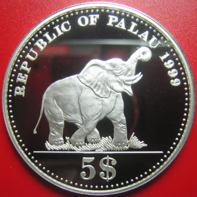 1999 Palau $5 Silver Proof Elephant German East Africa Colonial Arms Superb Rare