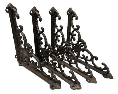 Set of 4 Cast Iron Shelf Brackets New Antique-Style Rustic Cameo 8" x 8"