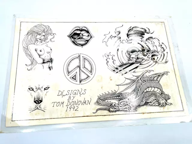 De colección Tattoo Shop Flash #10 años 90 mujer labios desnudos TOM DONOVAN león dragón surf