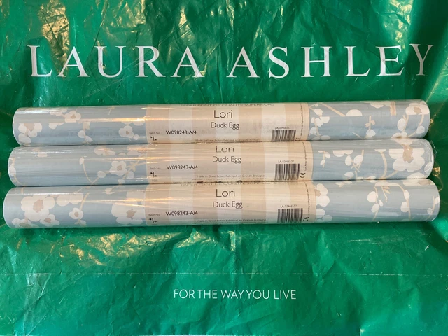 3 Rolls Laura Ashley Lori Duck Egg Wallpaper NEW Batch W098243-A/4  FREE POSTAGE