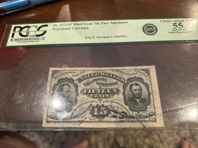 15 CENTS GRANT & SHERMAN - 3rd ISSUE FRACTIONAL SPECIMEN Fr 1272SP - PCGS 55