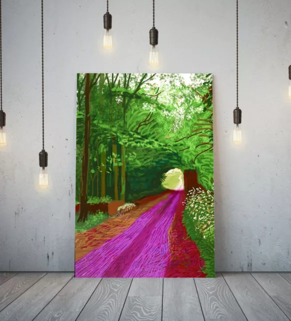 Hockney Style 20-  Framed Canvas Artist Wall Art Paper Picture Print- Forest