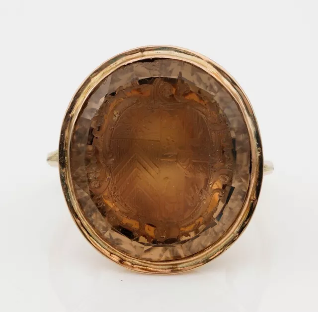 Georgian 24.00 Ct Citrine Coat of Arms Seal Ring