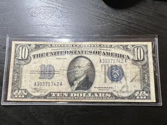 1934 $10 Silver Certificate Blue Seal Note A30371742A
