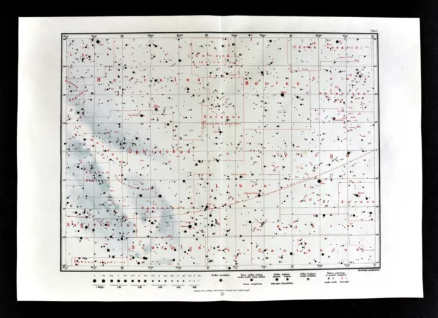 Aequinoctium 1925.0 Equinox Star Map Astronomy Chart North Sky Hercules Bootes
