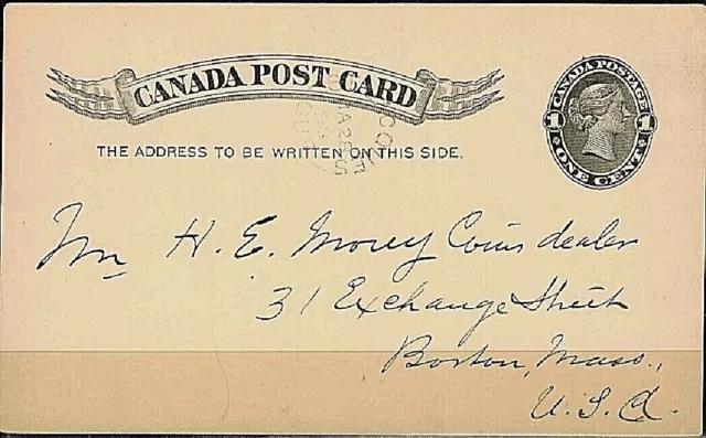 Canada Postal Stationery:1898 St. Jacques, Que. QV 1c black P11 PC to Boston