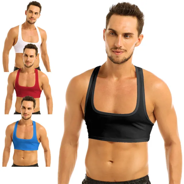 MEN'S SLEEVELESS Y Back Muscle Half Tank Top Vest Tee T-Shirts Crop Tops  Fitness $3.37 - PicClick