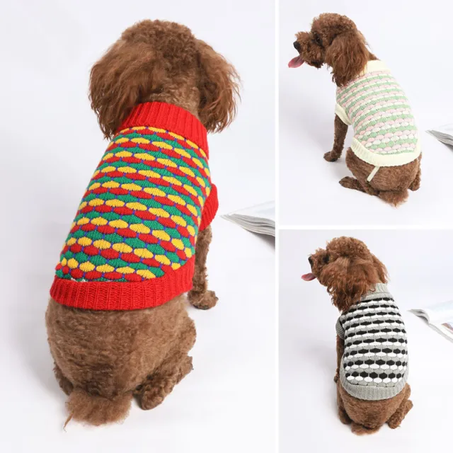 Mascota Gato Tejido Suéter a Cuadros Invierno Cálido Perros Ropa Puppy Jersey "