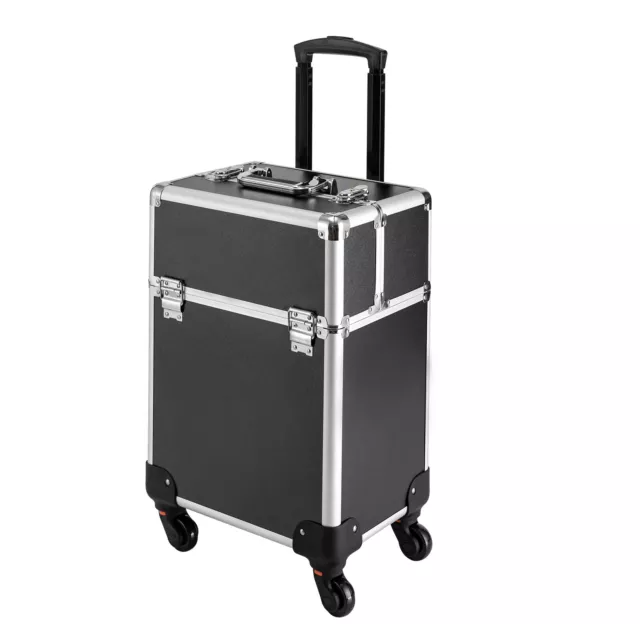 Rolling Makeup Train Case Black Cosmetics / Jewelry /Hair Curling Stick Suitcase