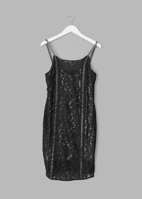All Saints Donna ' Asha ' Pizzo Nero Catena Cinturino Abito -regno Unito 6