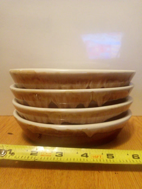 4 VTG HALL 550 Oval Au Gratin Souffle Dishes Brown Drip Glaze 6" Oven Safe USA