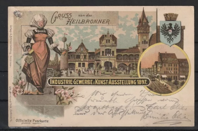 U118) AK B-W Gruss von der Heilbronner Industrie Gewerbe Kunst Ausstellung 1897