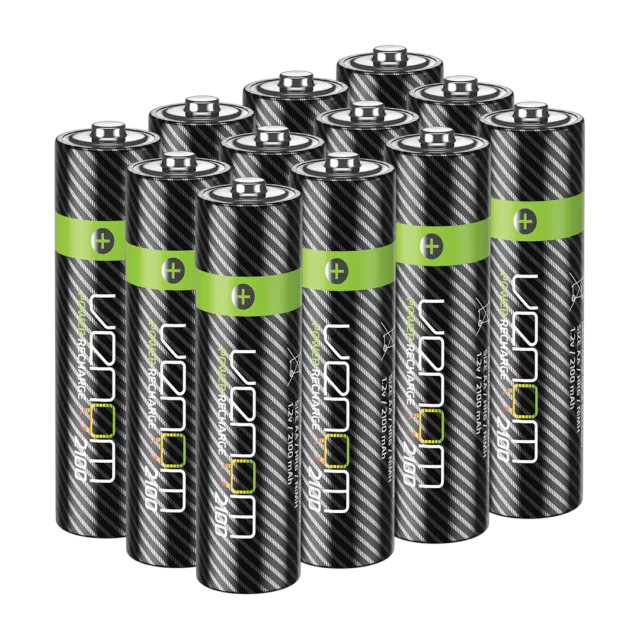 Venom AA Rechargeable Batteries - High Capacity 2100mAh NiMH - Pack of 12