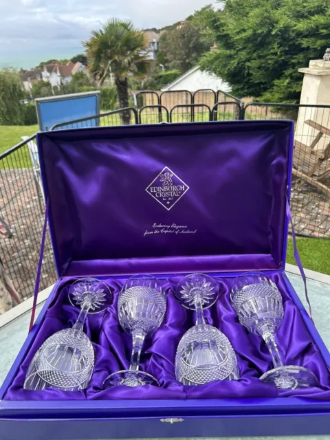 4 X Edinburgh Crystal Made In Scotland Large Wine Glasses /Goblets Boxed