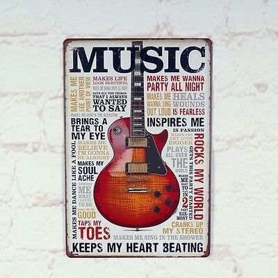 Vintage Metal Tin Sign Gitar Keeps Heart Beating Retro Bar Home Pub Wall Decor