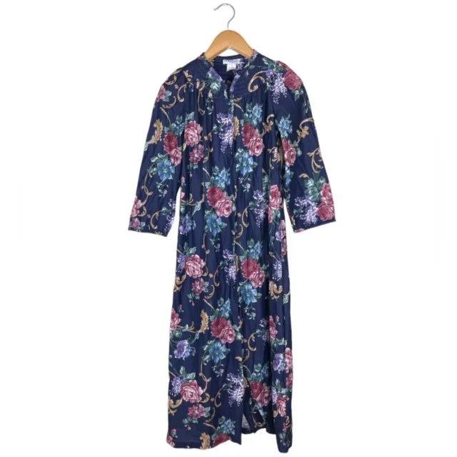 VINTAGE LOUNGE AROUND Floral Housecoat Nightgown Button Snap Front Made ...